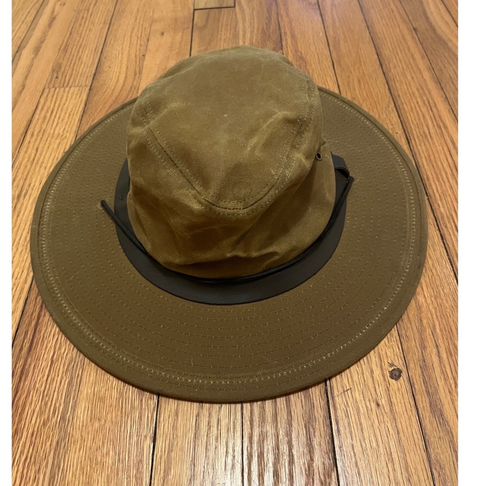 Filson Tin Cloth Packer Hat Tan Waxed Cotton Fedora Style 60035 Mens XL USA Made